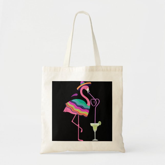 Bolso De Tela Flamingo Bebiendo Margarita Mexicana Poncho Cinco  (Frente)