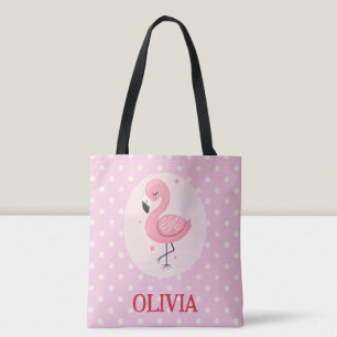 Bolso De Tela Flamingo caprichoso rosado con puntos de polka