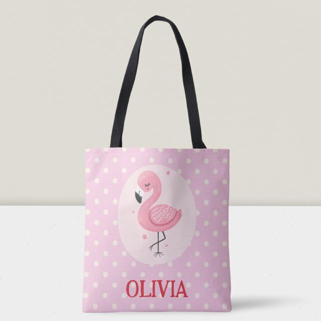 Bolso De Tela Flamingo caprichoso rosado con puntos de polka (Subido por el creador)
