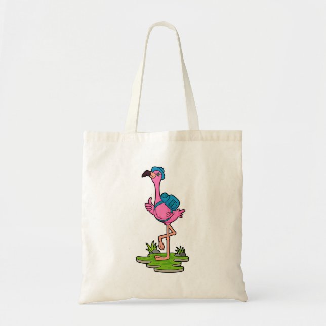 Bolso De Tela Flamingo como excursionista con mochila (Frente)