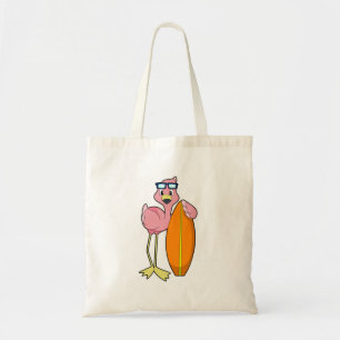 Bolso De Tela Flamingo como surfista con Surfboard.PNG