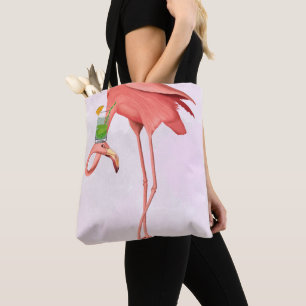 Bolso De Tela Flamingo con un cóctel