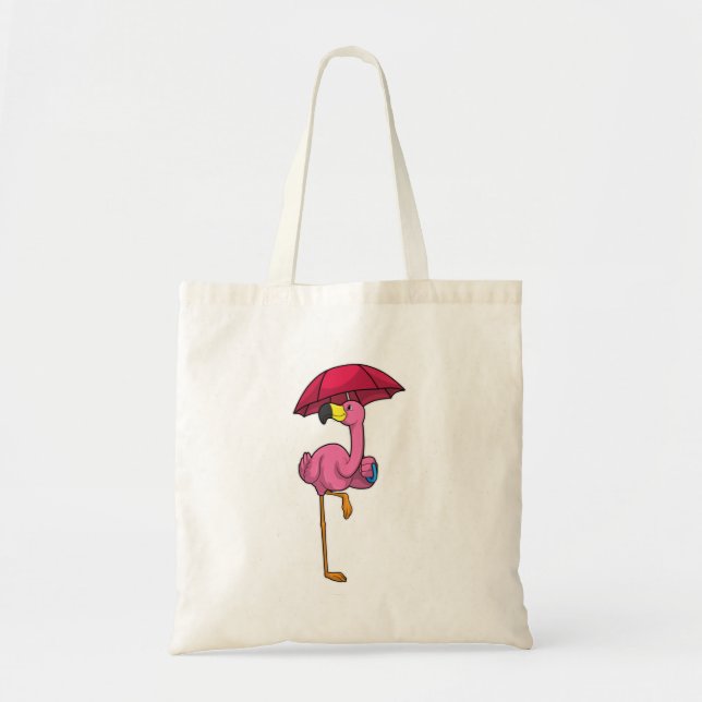 Bolso De Tela Flamingo en la lluvia con paraguas (Frente)