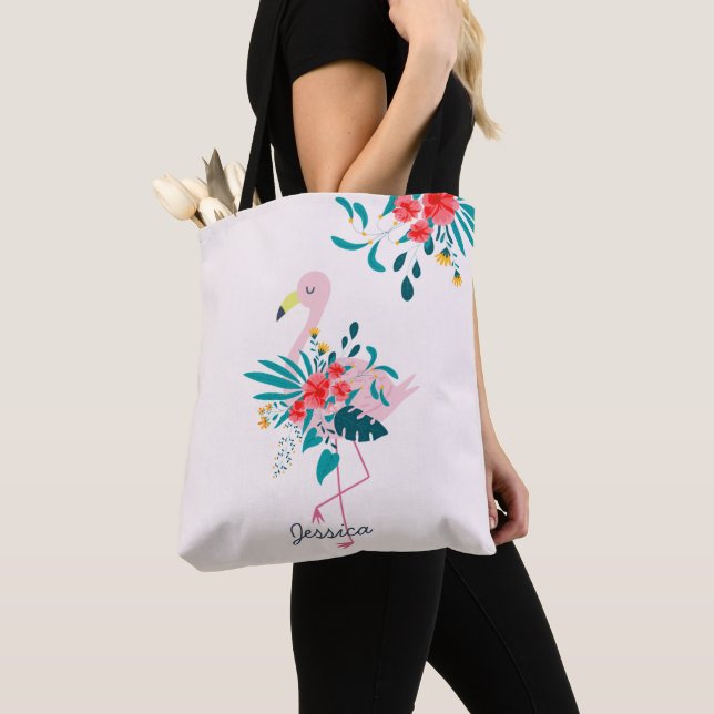 Bolso De Tela Flamingo floral tropical cutáneo personalizado (Detalle)