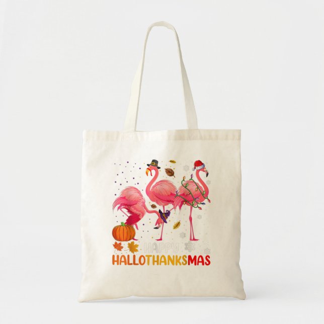 Bolso De Tela Flamingo Funny Happy HalloGraciasMas (Frente)