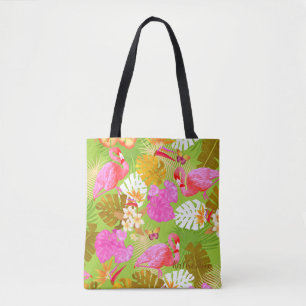Bolso De Tela Flamingo Garden Bright Green