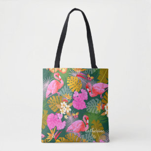 Bolso De Tela Flamingo Garden Dark Green