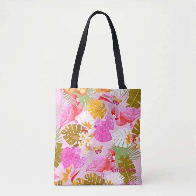 Bolso De Tela Flamingo Garden Rosa (Anverso)