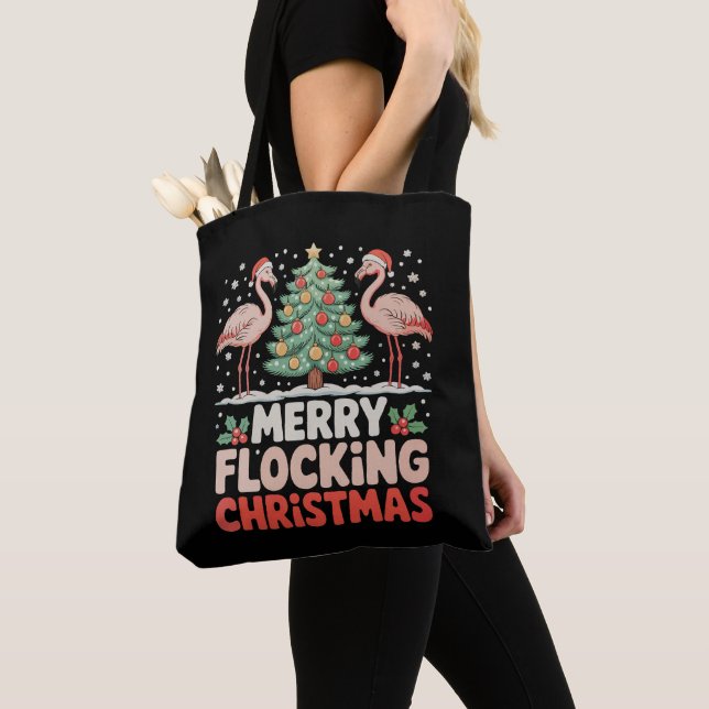 Bolso De Tela Flamingo Merry Flocking Navidades Funny Xmas (Detalle)