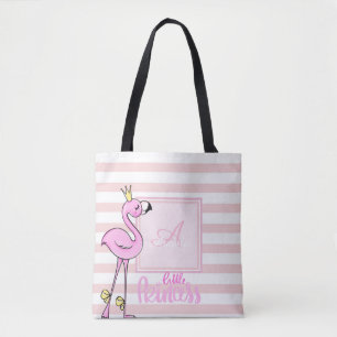 Bolso De Tela Flamingo moderno de color rosa, a rayas, monograma