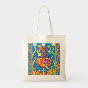 BOLSO DE TELA FLAMINGO ROJO DE HALLOWEEN Y GATO NEGRO EN PUMPKIN