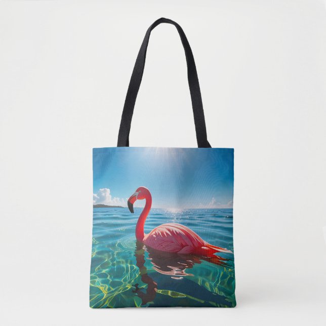 Bolso De Tela Flamingo Rosa Bajo El Cielo (Anverso)