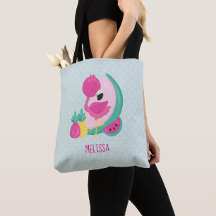Bolso De Tela Flamingo rosa con sandía y piña