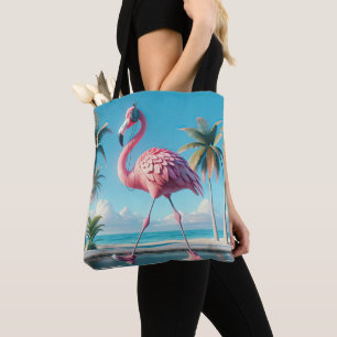 Bolso De Tela Flamingo rosa con zapatillas y audífonos