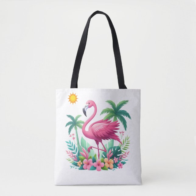 Bolso De Tela Flamingo rosa de Florida/Tropical (Anverso)