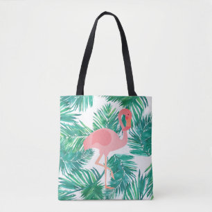 Bolso De Tela flamingo rosa en hojas verdes tropicales