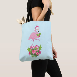 Bolso De Tela Flamingo rosa en Santa Hat Navidades caprichosos