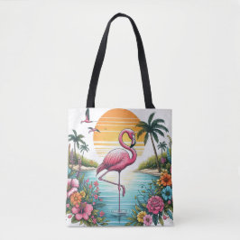 Bolso De Tela Flamingo rosa en una bahía colorida al amanecer