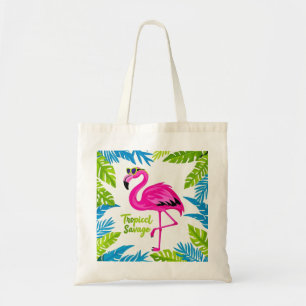 Bolso De Tela Flamingo rosa Estacionamiento tropical en una pier