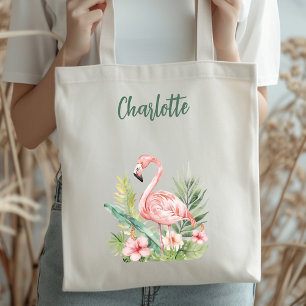 Bolso De Tela Flamingo rosa flores tropicales