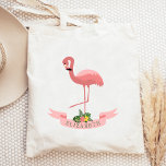 Bolso De Tela Flamingo rosa lindo personalizado personalizado<br><div class="desc">Esta bonita bolsa de tetas tiene un ilustracion de flamingo rosa con el cuello curvado y una pierna levantada, sobre un cartel rosa decorado con follaje tropical. Personalízalo para crear un regalo único para un chica que ama los flamencos -¡o como una bolsa de regalo para una dama de honor...</div>