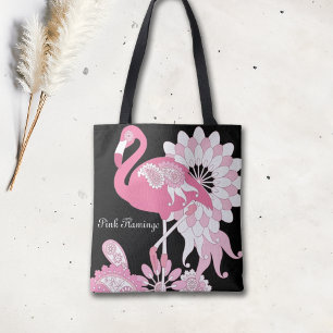 Bolso De Tela Flamingo rosa paisley negro moderno personalizado