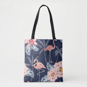 Bolso De Tela Flamingo rosa, palmeras, rosa, flor de orquídea, l