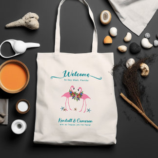 Bolso De Tela Flamingo Rosa Pareja Boda Bienvenida Bag
