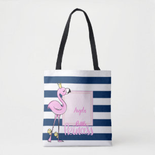 Bolso De Tela Flamingo Rosa, Rayas Azul Marino, Princesita