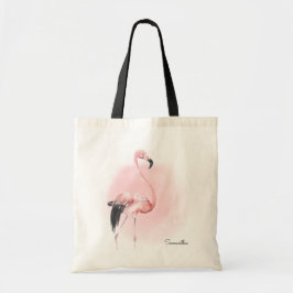 Bolso De Tela Flamingo rosa tropical con nombre