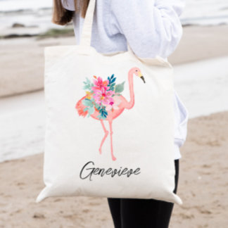 Bolso De Tela Flamingo rosa Tropical Florals Bridesmaid Tote Bag