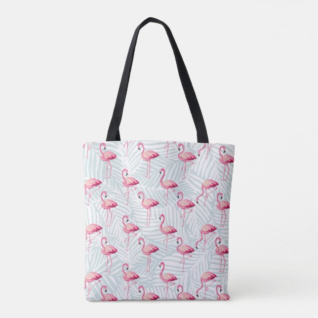 Bolso De Tela Flamingo rosa y hojas de palma - Cuidada (Reverso)