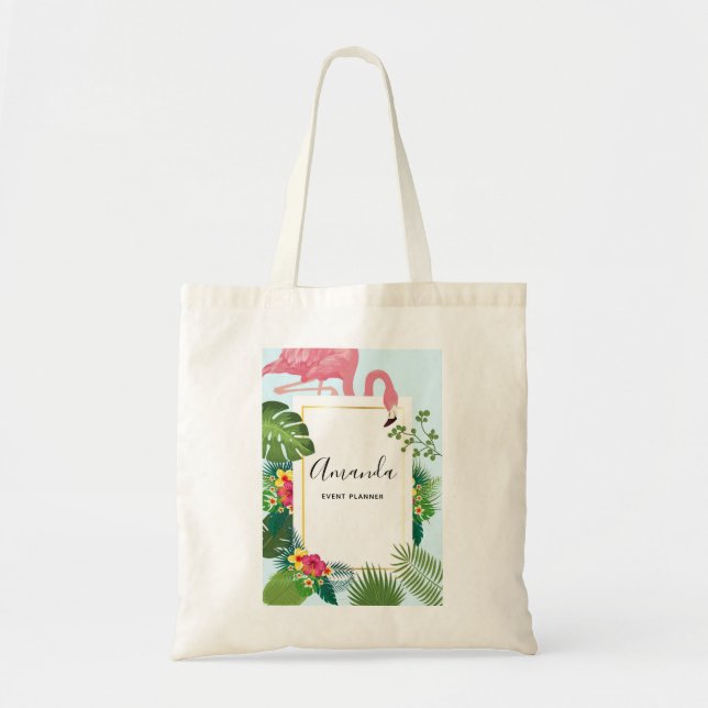 Bolso De Tela Flamingo rosa y hojas tropicales de diseño (Frente)