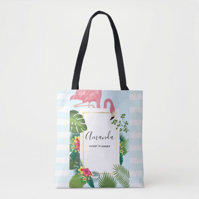 Bolso De Tela Flamingo rosa y hojas tropicales de diseño (Anverso)