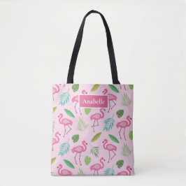 Bolso De Tela Flamingo rosa y hojas tropicales monograma
