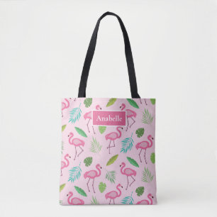 Bolso De Tela Flamingo rosa y hojas tropicales monograma