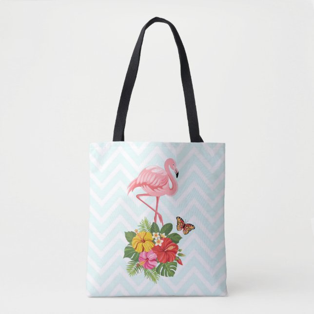 Bolso De Tela Flamingo rosado y flamante tropical hibiscus (Anverso)