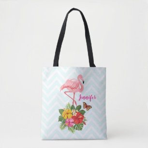 Bolso De Tela Flamingo rosado y flamante tropical hibiscus