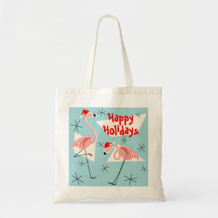 Bolso De Tela Flamingo Santas Blue Happy Holidays to bag