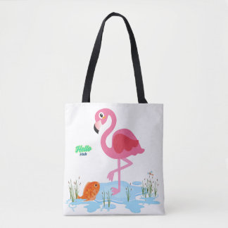 Bolso De Tela Flamingo sirviendo un pez en un estanque