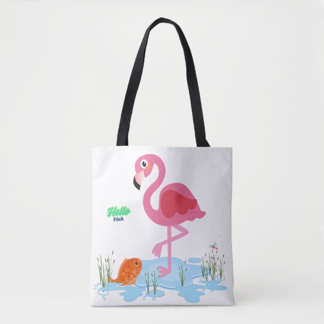 Bolso De Tela Flamingo sirviendo un pez en un estanque (Anverso)