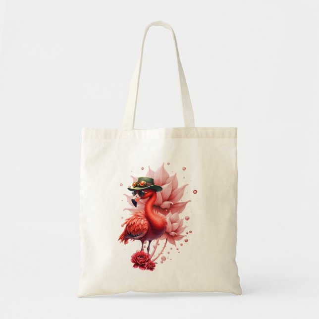 Bolso De Tela Flamingo Steampunk - Arte digital fantástico (Frente)