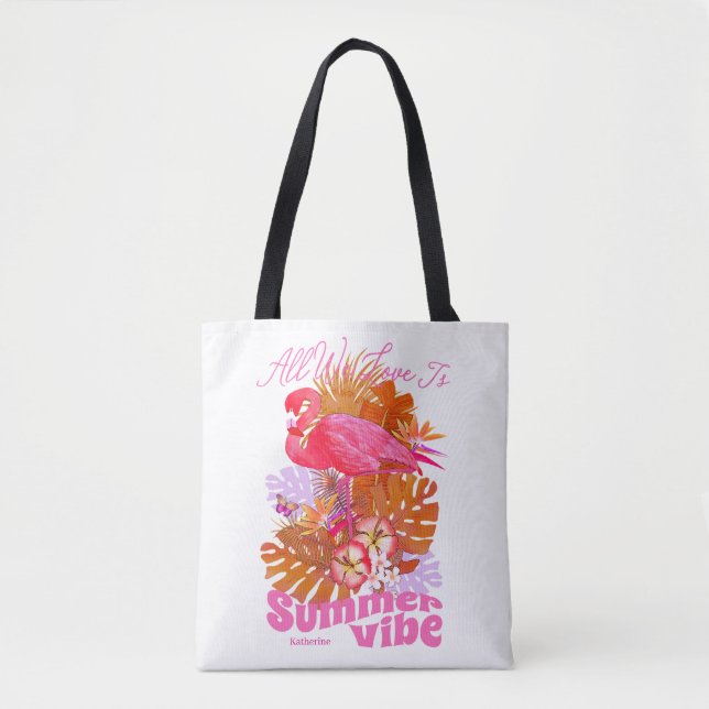 Bolso De Tela Flamingo Summer  (Anverso)