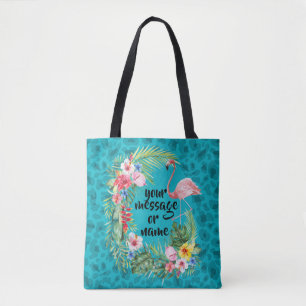 Bolso De Tela Flamingo tote tropical floral azul chita