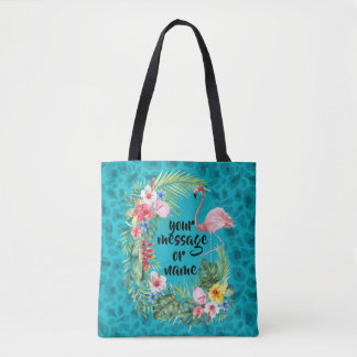 Bolso De Tela Flamingo tote tropical floral azul chita