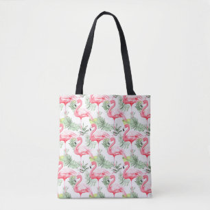 Bolso De Tela Flamingo tropical colorido y hojas