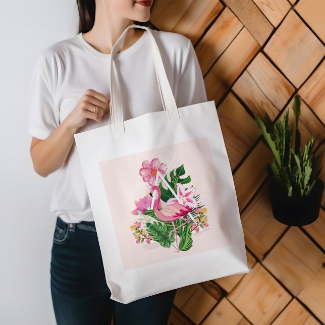 Bolso De Tela Flamingo Tropical Verano Verde Rosa Botánico (Subido por el creador)