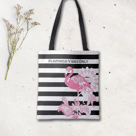 Bolso De Tela Flamingo Vibes solo franjas negras y blancas Flami