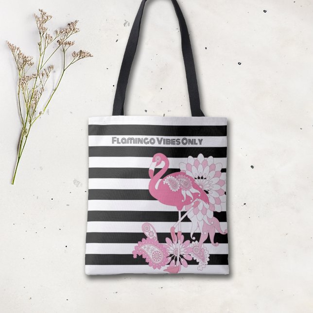Bolso De Tela Flamingo Vibes solo franjas negras y blancas Flami (Subido por el creador)
