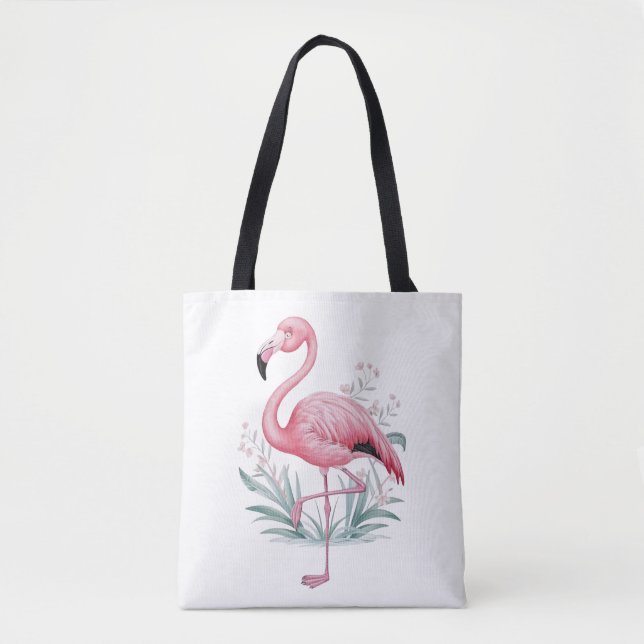 Bolso De Tela Flamingo y Flores (Anverso)